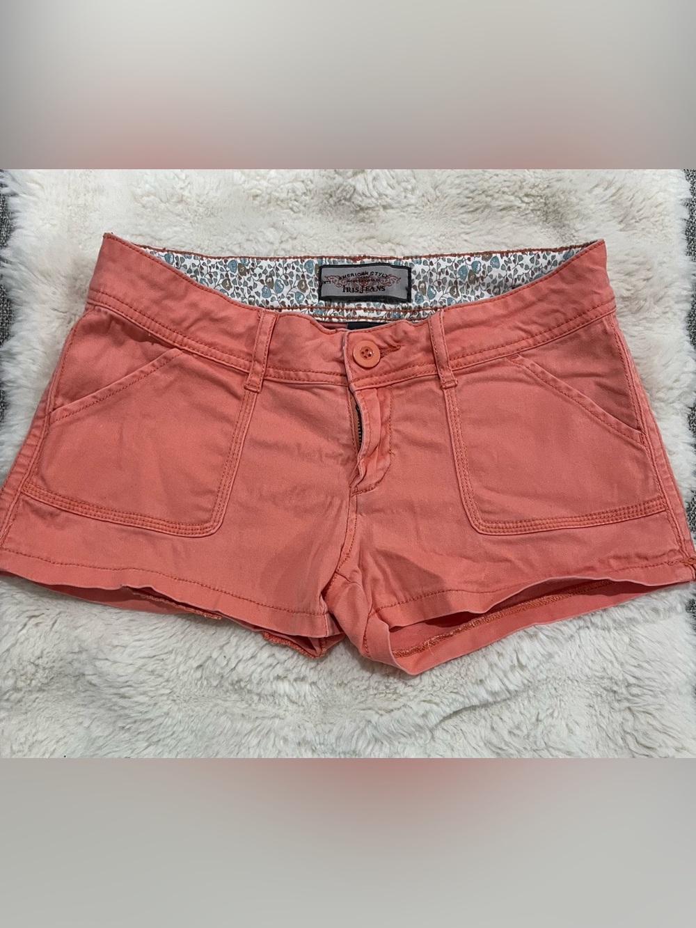 iris Coral Pink Cotton Blend Jean Shorts